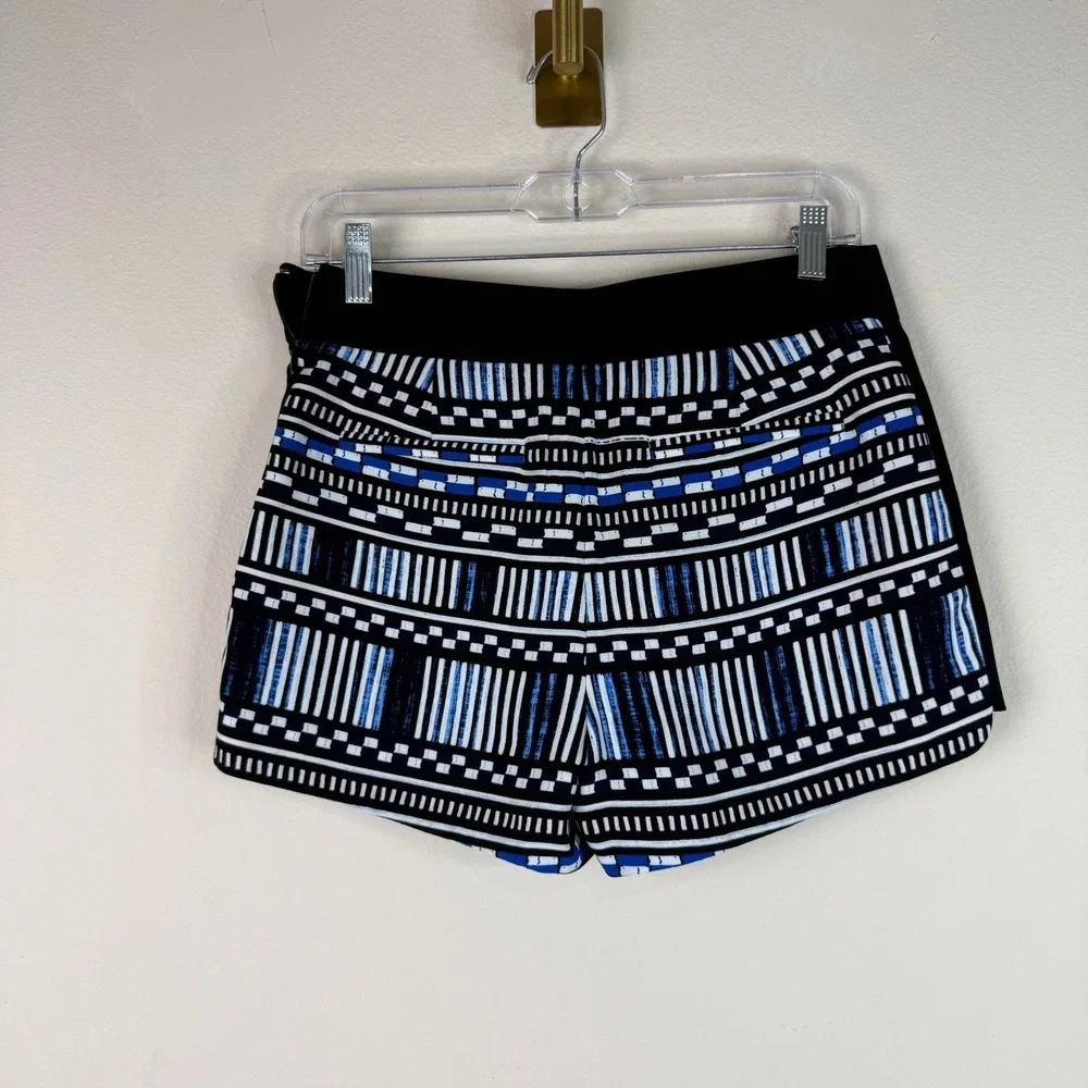J.Crew Shorts Womens 2 Blue Black White Geometric Tile Print Side Zip Casual